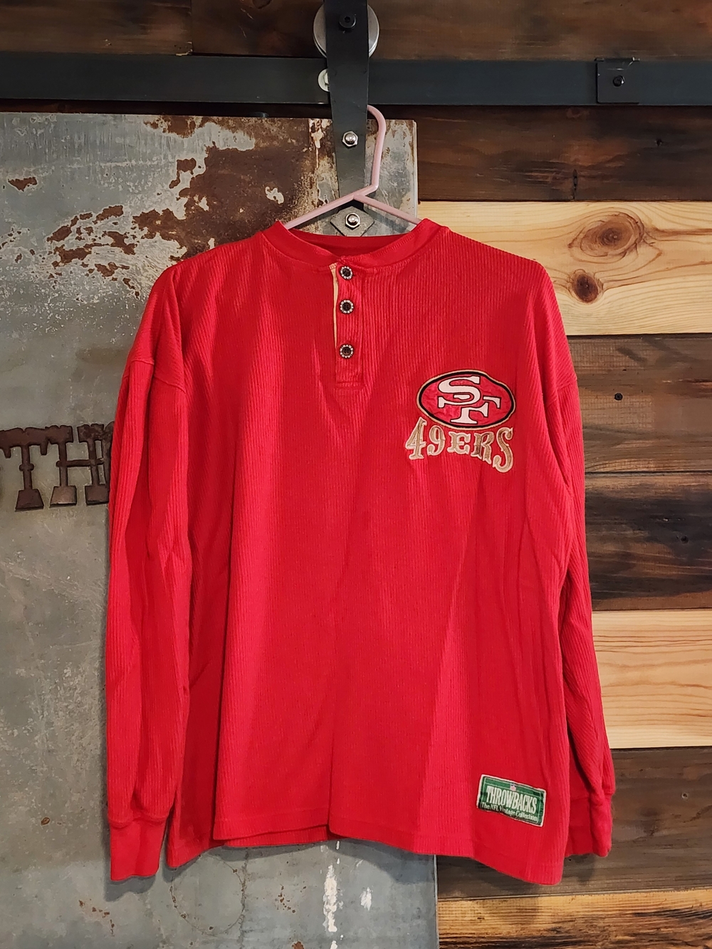 Vintage NFL Throwbacks Red Ribbed San Francisco 49ers Long-Sleeve Henley